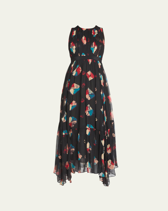 Sarai Sleeveless Silk Handkerchief Midi Dress